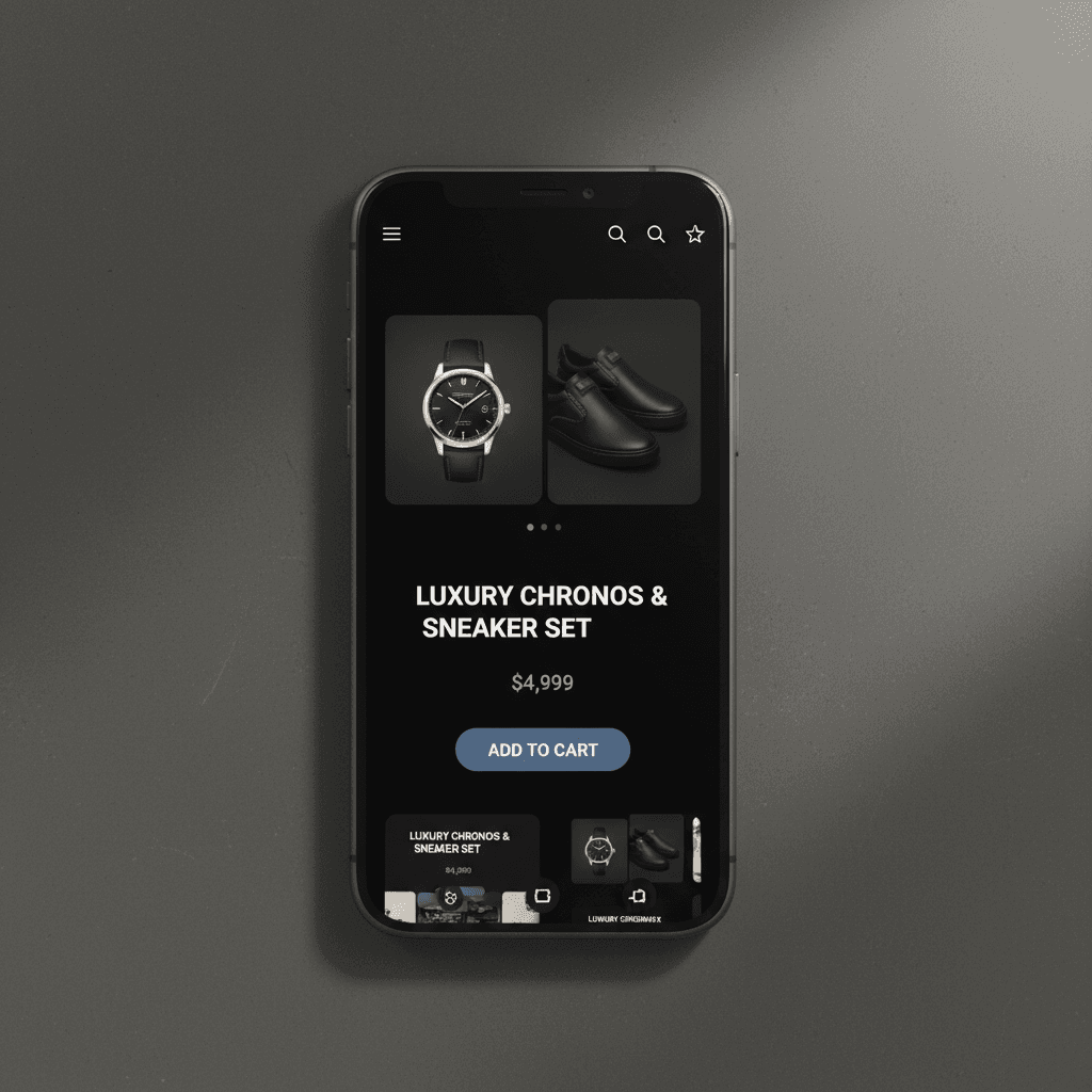 Responsive e-commerce product page displayed on smartphone screen