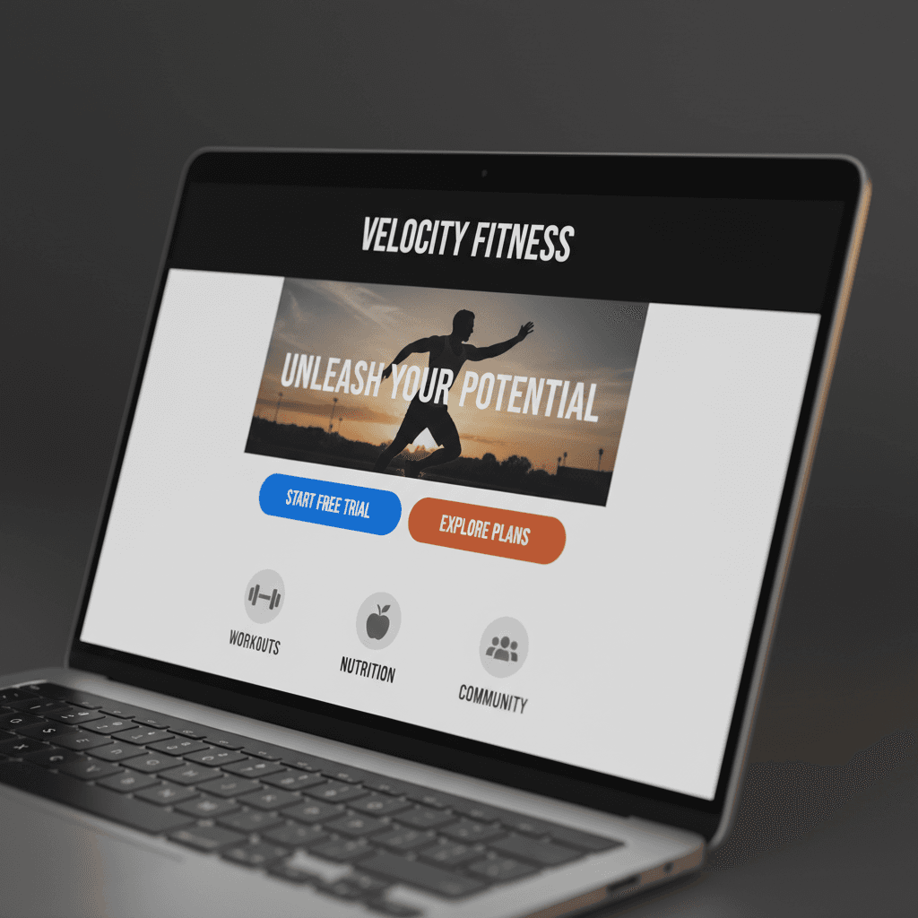 High-converting fitness website design on laptop screen