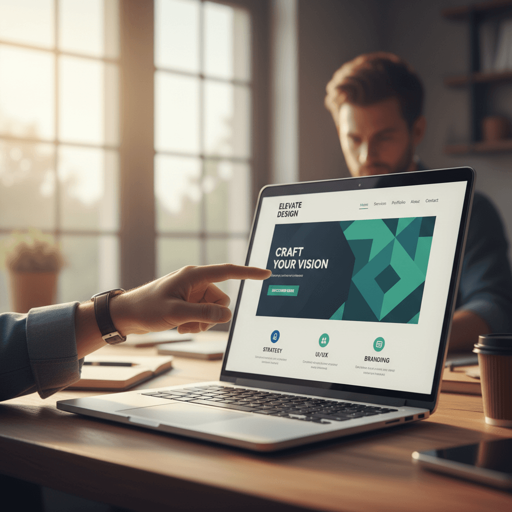 Designer reviewing a high-converting website layout on laptop