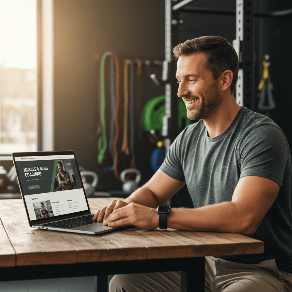 Small business owner reviewing their new professional website