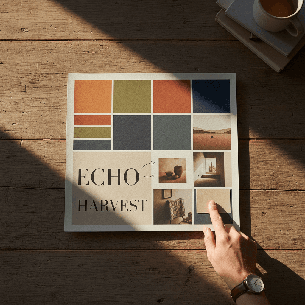 Brand mood board with cohesive color palette and typography samples