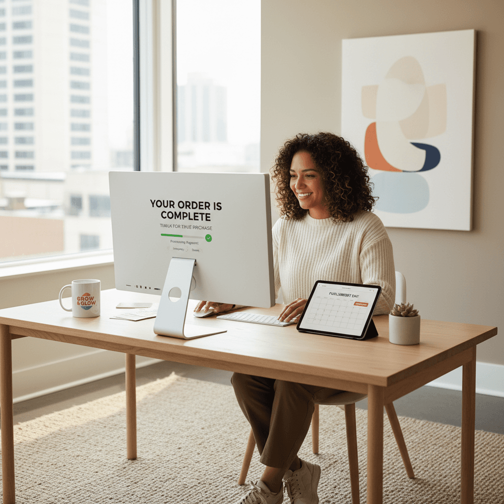 Business owner reviewing optimized checkout page on desktop computer